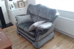 Two seater sofa reupholstered in grey. from project Sofa Upholstery, Bespoke Chair
